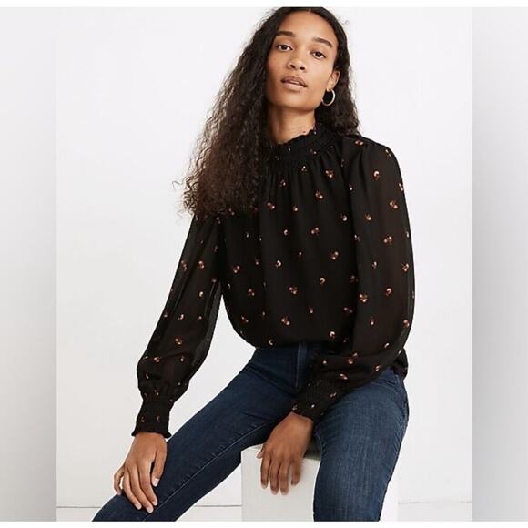 Madewell Georgette Smocked Mock Neck Blouse - Picture 1 of 10